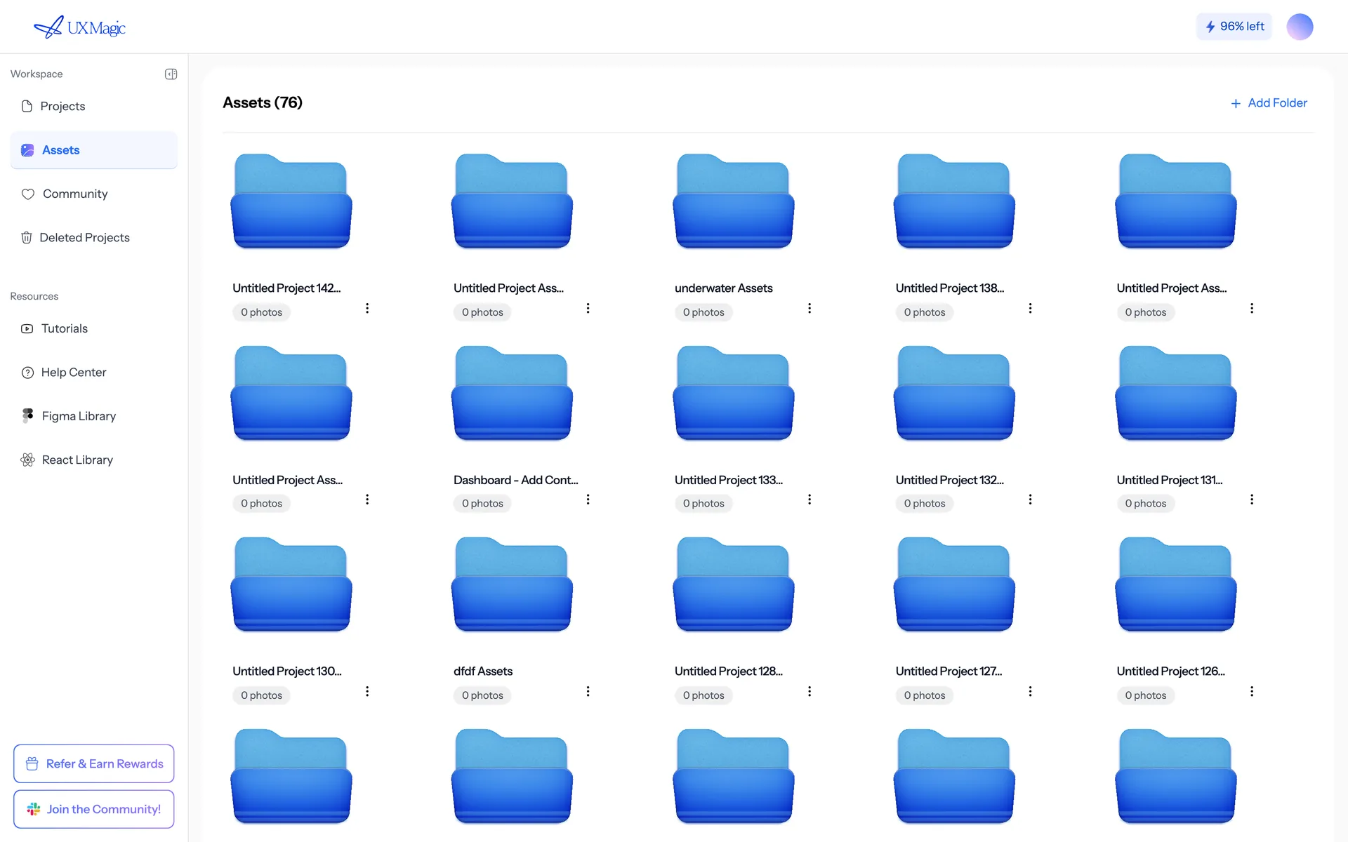 The Assets page, holding the images and logos a project reuses.